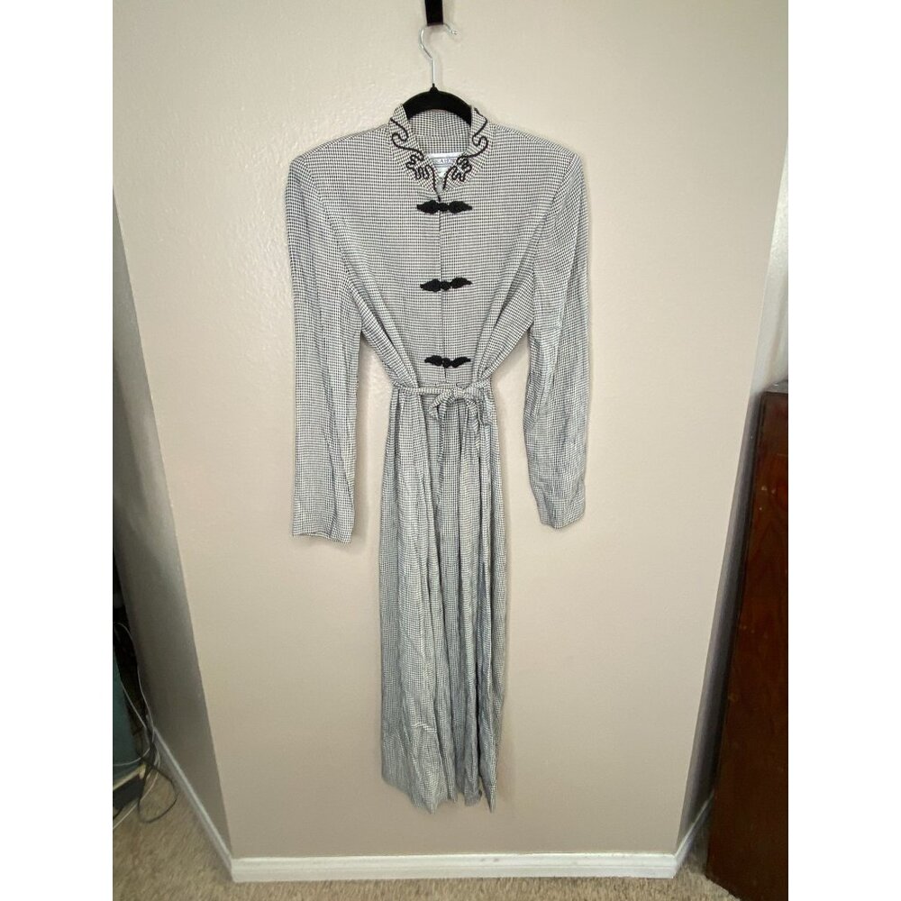 Jessica Howard Womens Vintage Houndstooth Maxi Dress 6 Mandarin Collar Tie Waist